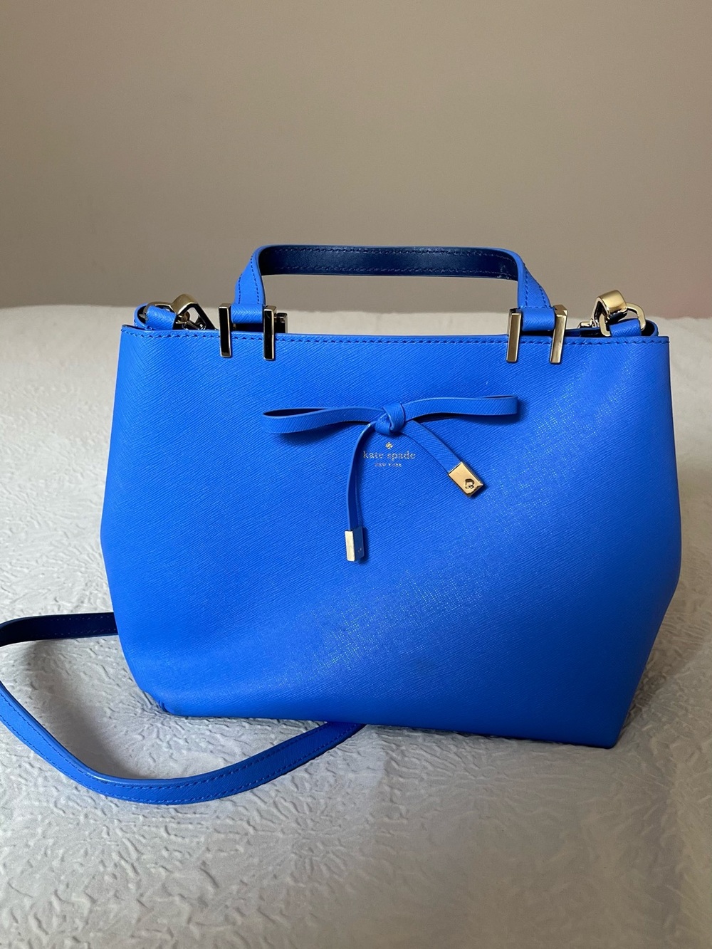 kate spade electric blue bow satchel with top handle